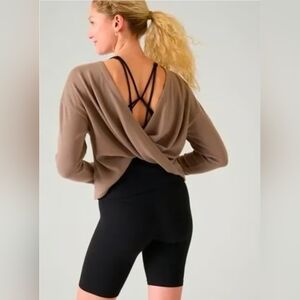 Athleta Presence Twist Sweatshirt | Pyrite (Taupe) Size L - NWT